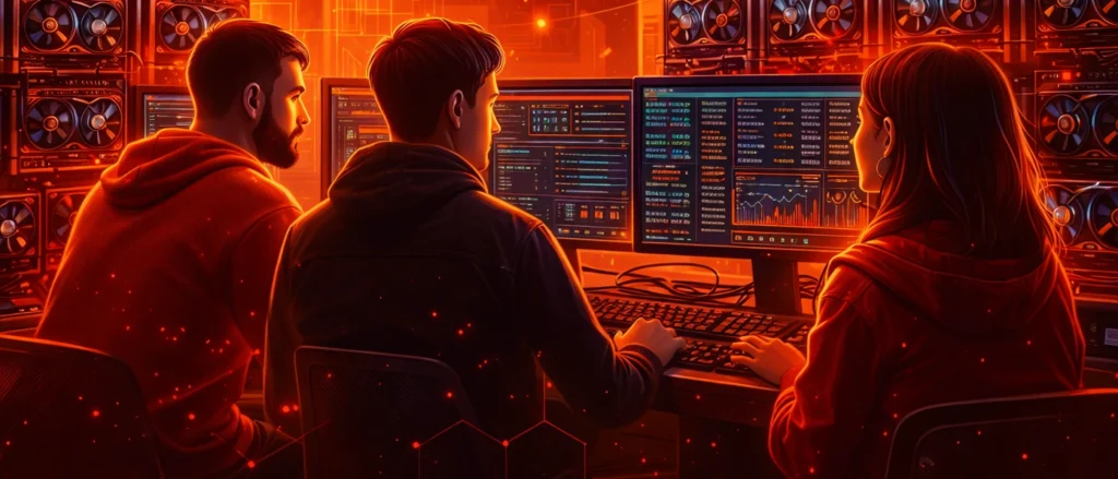 Communauté BoByMining analysant des données de minage GPU et crypto sur des écrans de monitoring